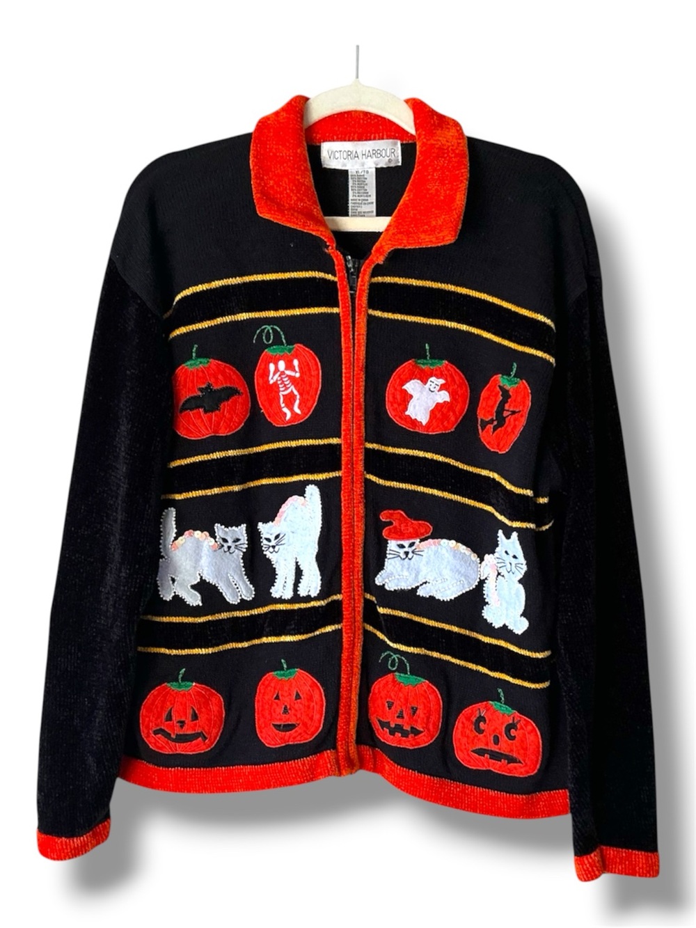 Vintage Victoria Harbour Hallowe’en Zip Front  Cardigan Size XL